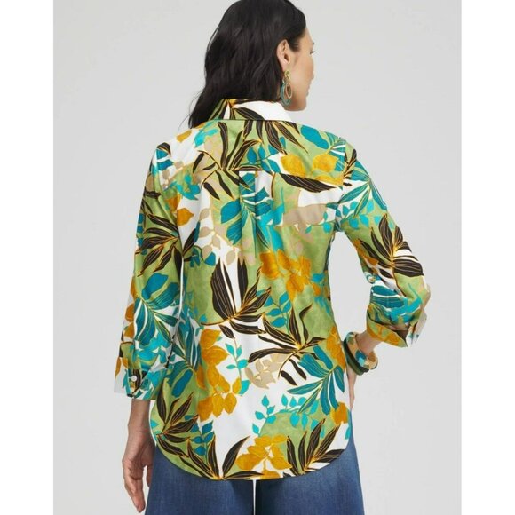 Chico's Women's Button down shirt Stretch Palms 3/4 sleeves colorful Size 18 - Picture 2 of 13
